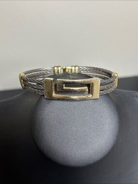 JH Gold Geometric Cable Bracelet with Gunmetal Cable Greek Key